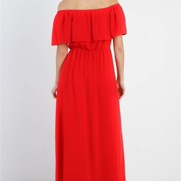 RED Off Shoulder Ruffle Maxi Dress - Picture 4 of 5